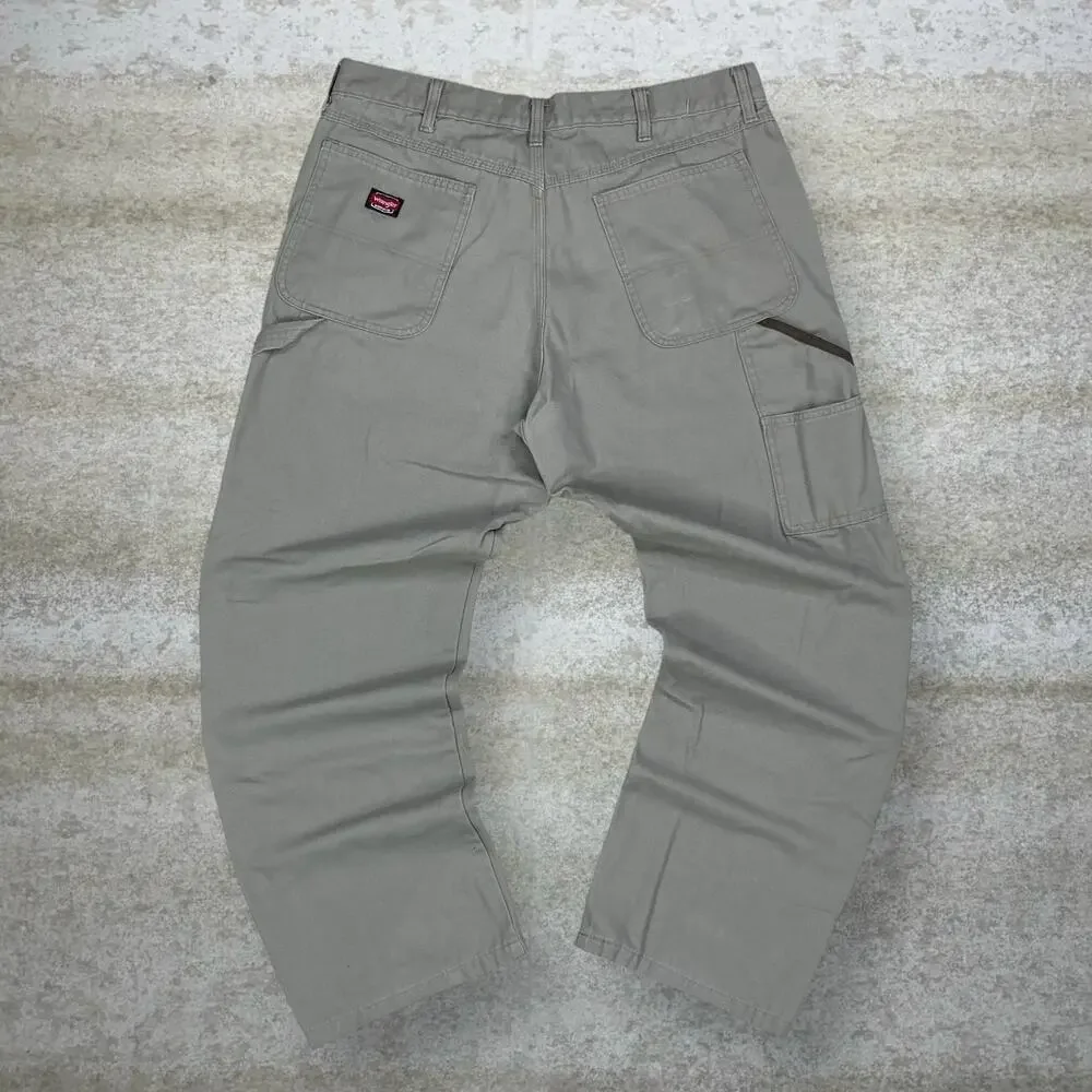 Vintage 90s Wrangler Carpenter Pants 36x30 Baggy Wide Leg Tan Canvas Painters - Picture 1 of 5